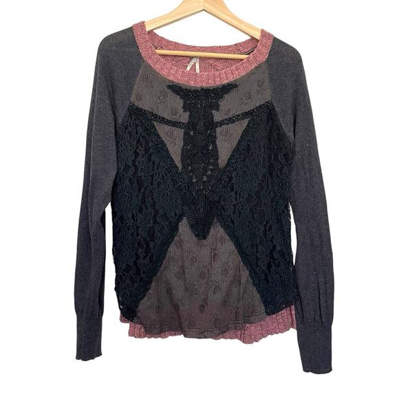 Gimmicks By BKE Sweater Black & Pink Crochet Lace Gypsy Gothic Fairy Size XL - Picture 1 of 7